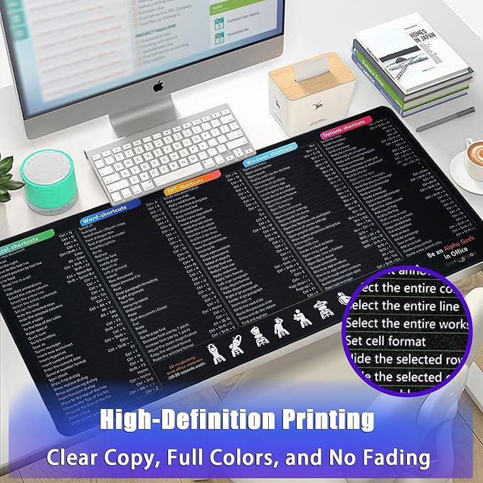 Keyboard Shortcuts Mouse Pad Windows/Excel/Word/PPT/Classic Outlook Cheat Sheet Desk Mat Large XXL Mousepad for Employees Coworkers Appreciation Gifts35.4×15.7 inch
