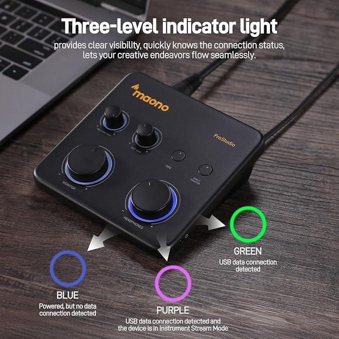 MAONO USB Audio Interface for PC &amp XLR Dynamic Microphone&amp Studio Headphone: Interface with XLR Input 24-bit/192kHz Routing Software Loopback for Recording Music Guitar Podcast Streaming
