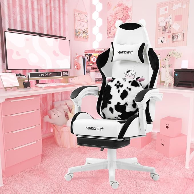 Gaming Chairs for Girls Ergonomic Cute Cat Gaming Chair with Paw Lumbar Cushion High Back Computer Desk Chair Height Adjustable Swivel Video Game Chair Gifts Suitable for Girls and Ladies