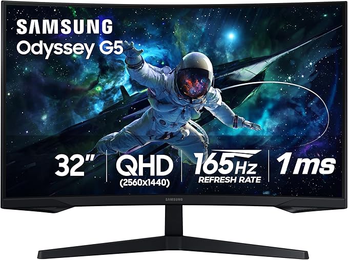 SAMSUNG 32 Odyssey G55C Series QHD 1000R Curved Gaming Monitor 1ms(MPRT) HDR10 165Hz AMD Radeon FreeSync Eye Care Glare Free Sharp Resolution LS32CG550ENXZA