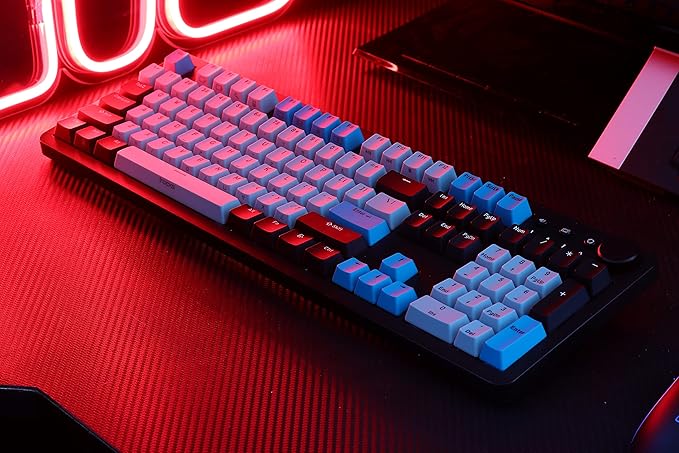 i-rocks K73M Mechanical Gaming Keyboard with Media Control Knob 107 Keys PBT Keycaps Multimedia Hotkeys Detachable USB-C Cable (Cherry MX Brown Switches Cyberpunk Blue)