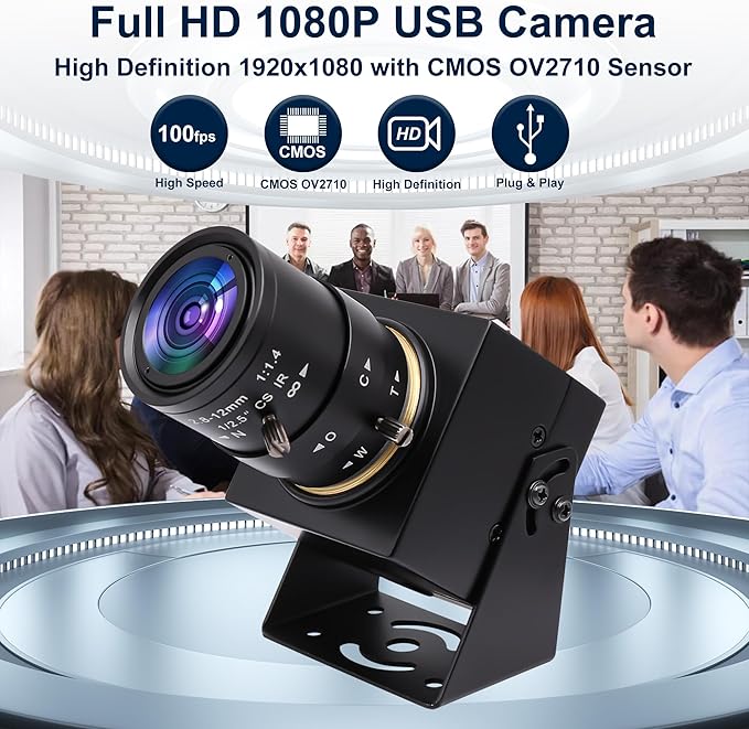 SVPRO USB Camera 1080P Full HD Webcam 2MP Machine Vision Industrial Camera 2.8-12mm Varifocal Lens Manual Focus Webcam 100fps/60fps/30fps for WindowsMacLinuxAndroid