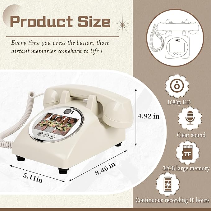 Video Guest Book Audio Guest Book Wedding Phone Record Preserve Your Special Occasions Leave a Message for Wedding Bridal Shower Baby Shower Birthday Graduations Anniversary (Beige)