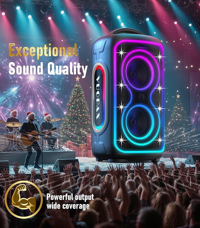 Large Bluetooth Speaker 240W Peak Power Portable Party Speakers Bluetooth Wireless 24H Playtime/Fast Charge/Bass Boost/RGB Lights/TWS/ IP65 Waterproof Outdoor Speaker for Party BeachCamping