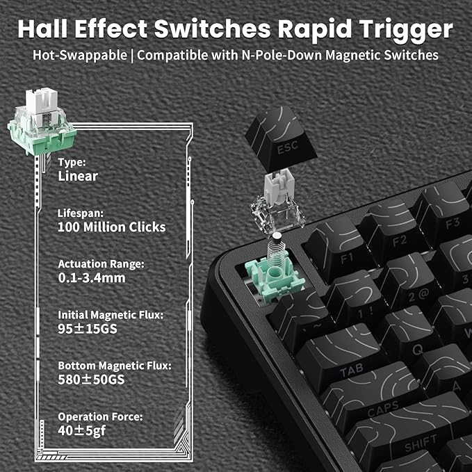 ATTACK SHARK X82 PRO HE Magnetic Gaming Keyboard8KHz Polling RateAdjustable Actuation Rapid TriggerTri-Mode Wireless PC Keyboard with 5000mAh BatteryCloud/Software Driver for Win/MacBlack Line