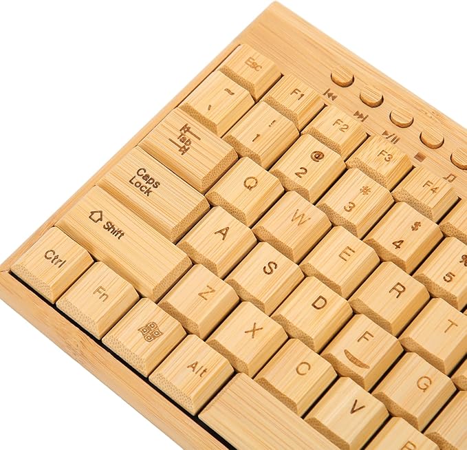 Bamboo Wood Computer Control Devices Plug and Play Computer Devices for PC Laptop USB Receiver (Keyboard)