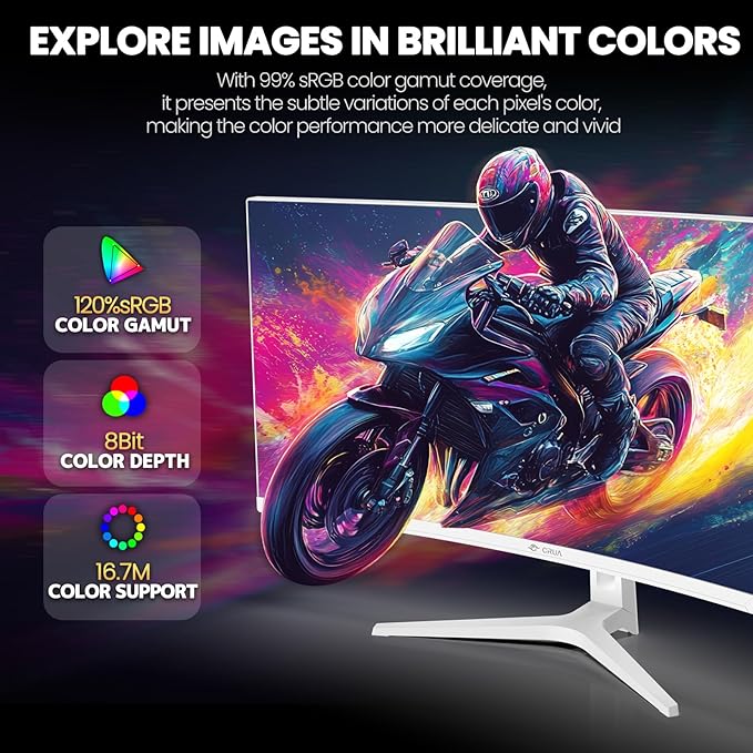 CRUA 34'' White Gaming Monitor 165Hz/144Hz 21:9 1500R Ultrawide Curved Monitor WQHD 3440X1440 120%sRGB VA Panel Computer Monitor Support Freesync PIP/PBP HDMI2.0 &amp DP1.4 Wall Mount&ampTilt Ad