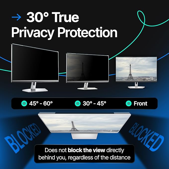 VINTEZ Acrylic 22 Inch Computer Privacy Screen Filter for Widescreen Computer Monitors - 19.3 x 12.5 (490 x 317mm) - Monitor Frame Hanging Type