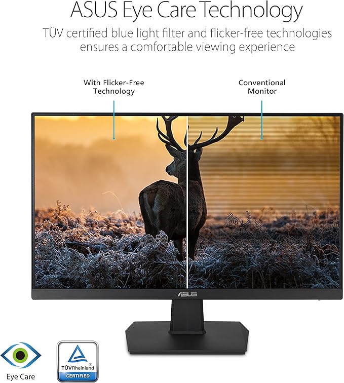 ASUS 24 Inch Desktop Monitor - 75Hz Full HD (1920x1080) IPS Frameless Adaptive-Sync Eye Care HDMI D-Sub DVI-D - VA24EHE
