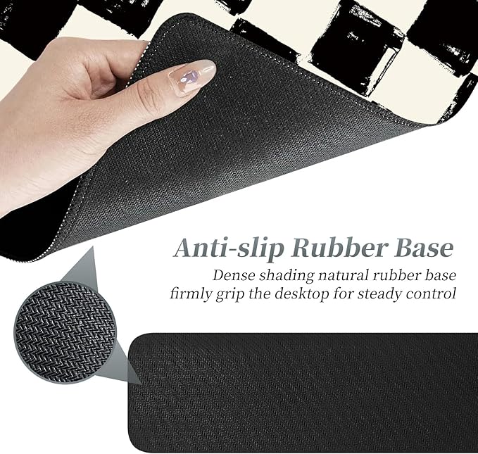 3Pcs Mouse Pad Set Black White Checkerboard Large Gaming Mouse Pad with Stitched Edge Ergonomic Memory Foam Keyboard Wrist Support and Mouse Wrist Rest Cushion Pain Relief Non-Slip Desk Pad Combo