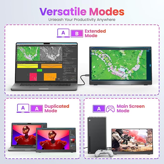 Portable Monitor 15.6 inch FHD 87% sRGB 60Hz IPS HDR HDMI USB-C Travel Monitor for Laptop MacBook PC Surface PS5 Xbox External Display with Kickstand &amp Speakers VESA Compatible