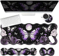 4-Piece XXL Gaming Mouse Pad Set (31.5x11.8) with Keyboard Wrist Rest Mouse Wrist Support &amp CoasterErgonomic Non-Slip Desk Mat for Office &amp HomePurple Butterfly Flower