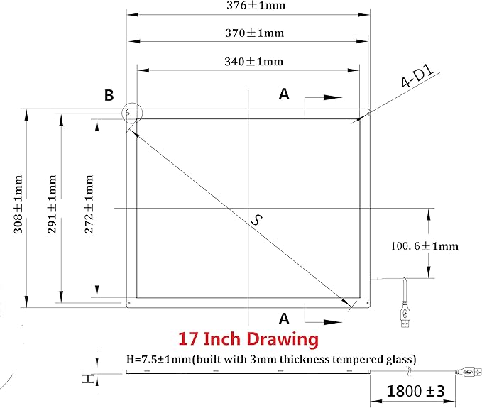 17 Inch Multi Points IR Touch Screen Infrared Touch Screen Panel USB Free Driver with Tempered Glass for Kiosks Touch Screen Monitor Interactive Device Machine