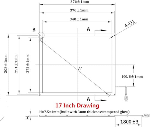 17 Inch Multi Points IR Touch Screen Infrared Touch Screen Panel USB Free Driver with Tempered Glass for Kiosks Touch Screen Monitor Interactive Device Machine