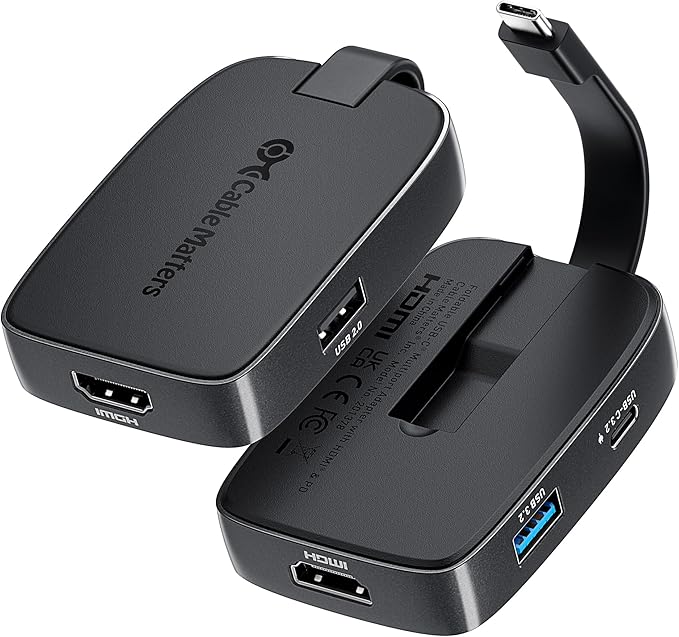 Cable Matters 4-in-1 Portable USB C Hub HDMI 4K@60Hz &amp 100W Charging for iPhone 16/15 Pro 10Gbps USB-C Digital AV Multiport Adapter USBC HDMI Hub Compatible with Thunderbolt 4 for MacBook XPS