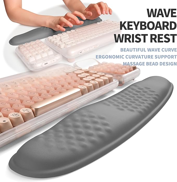 2-in-1 Ergonomic Set Wave Keyboard Wrist Rest and Massage Slope Mouse Pad Wrist Support Rebound Memory Foam for Relieve Carpal Tunnel Syndrome and Wrist Pain (Dark Grey)