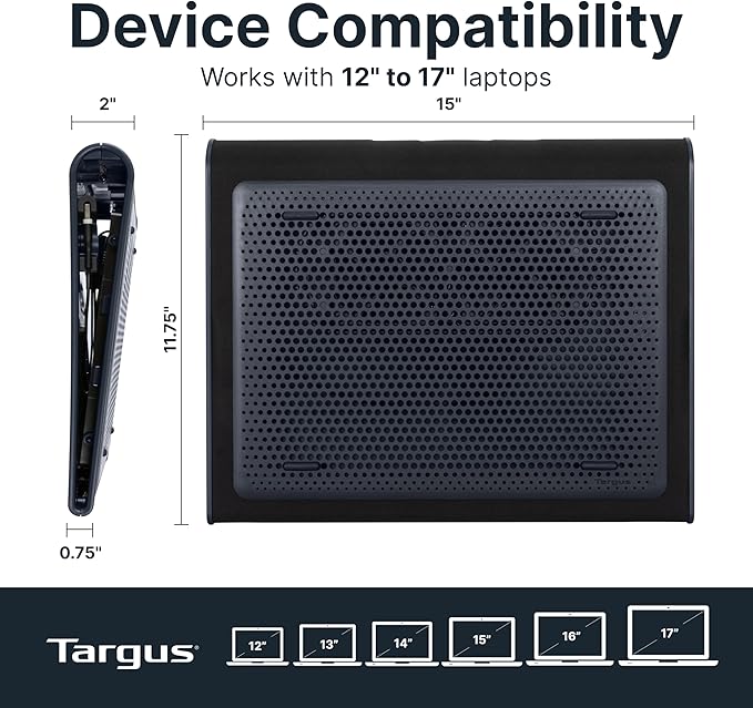 Targus 17 Inch Dual Fan Lap Chill Mat - Soft Neoprene Laptop Cooling Pad for Heat Protection Fits Most 17 Laptops and Smaller - USB-A Connected Dual Fans for Heat Dispersion (AWE55US)