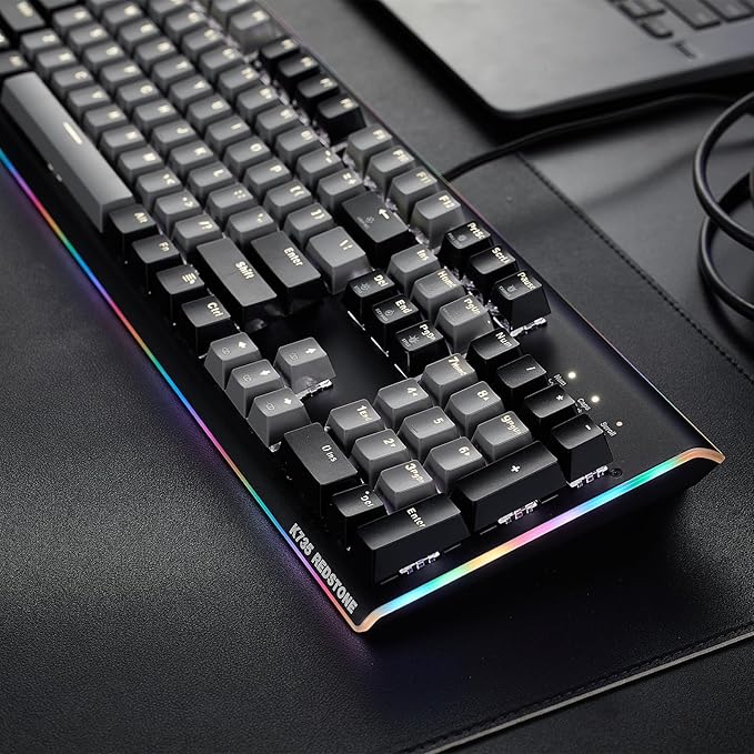 Hexgears GK735 Wired Full Size Mechanical Keyboard Aluminum Housing Built for Gamers w/Kailh Box White Switch White Backlit + Surrounded by RGB Light Strip 104 Keys Gaming Keyboard for PC/Mac