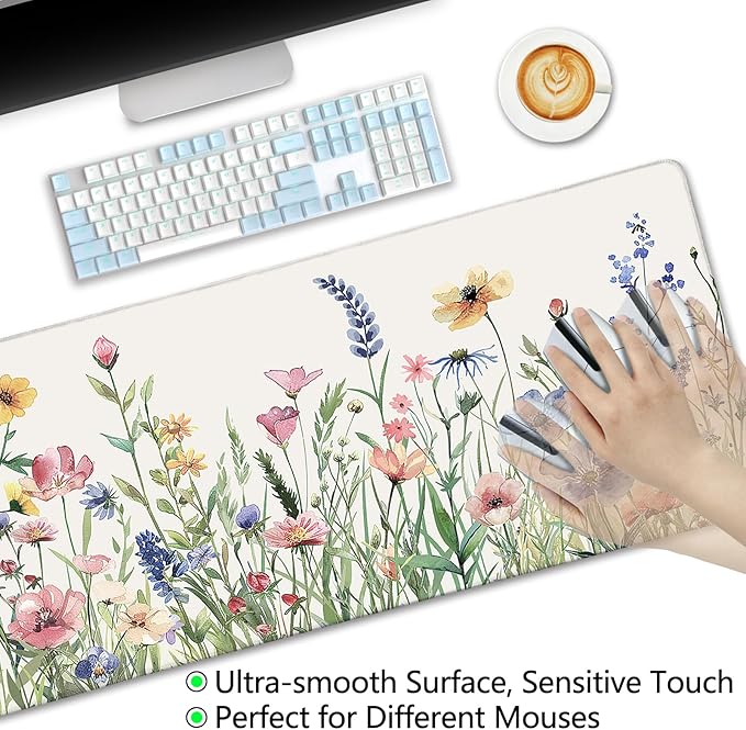 Flower Ergonomic Mouse Pad with Wrist Rest Large Gaming Computer Mouse Pad Wrist Support with Non-Slip Pain Relief PU Base Cute Office Desk Decor Accessories