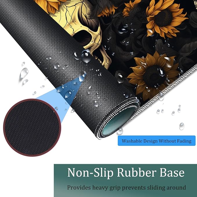 Large Game Mouse Pad + Wrist Support Pad + Coffee Coaster Desk Pad with Sewn Edges Anti-Slip Set pad Suitable for Office Work and Home - Sunflower Skull