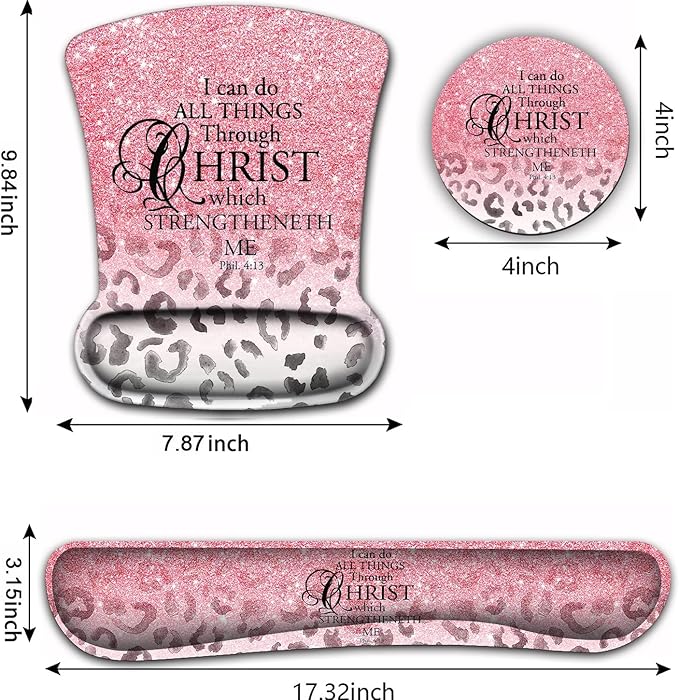 Mouse Pad Wrist Support and Memory Foam Keyboard Wrist Rest Set Ergonomic Gel Mouse Pad for Computer Laptop Desk Pad with Non Slip PU BasePink Leopard Print Pattern Gaming Mouse Pad