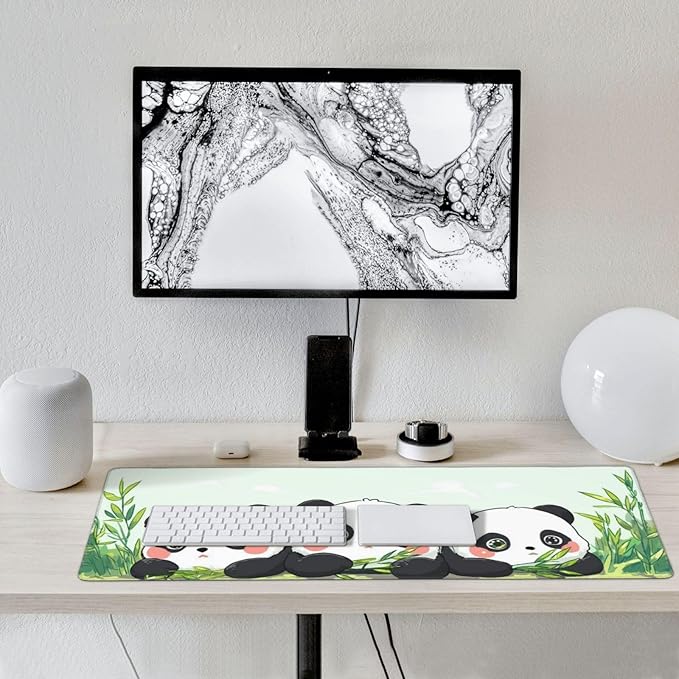 Cute Panda Gaming Mouse Pad Non-Slip Rubber Base 2XL Mousepad with Stitched EdgesWaterproof Washable Mouse Mat for Desk Home Office Gaming 16x35.5in