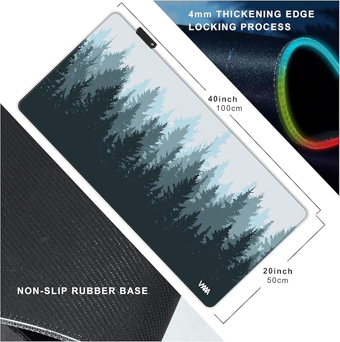 Vyaaa Extended Mouse Pad 39.3 x 19.7 RGB Desk Mat Extra Large Desk pad with Non-Slip Rubber Base Keyboard Mouse Pad Suitable for Home Gaming Office(Forest)