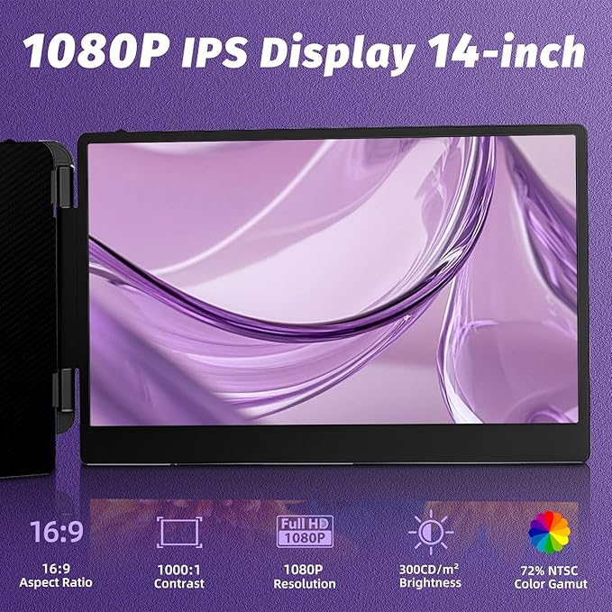 Laptop Screen Extender Monitor - Triple 14 inch IPS FHD 1080P Extended Monitors for 13-17 Laptops Type-C/HDMI/USB-A Compatible with Windows Mac Travel Work