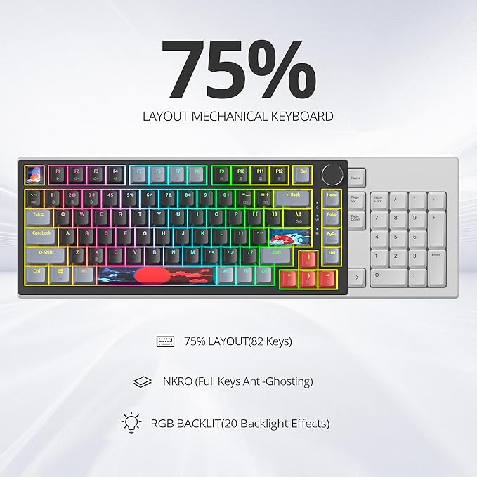 75% TKL Wired Mechanical KeyboardRGB Backlit Gasket Mount 82 Key Hot Swappable Custom Linear Red Switch Gaming Keyboard with Volume Knob &amp PBT Keycaps (82 Dark)