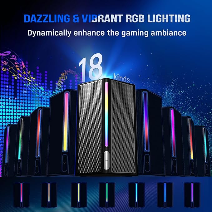 FIFINE Computer Speakers System with Subwoofer Gaming Speaker for PC with RGB Volume Control Monitoring 3.5mm Aux Input AC Powered Speakers for Desktop Mobile TV-AmpliGame A22