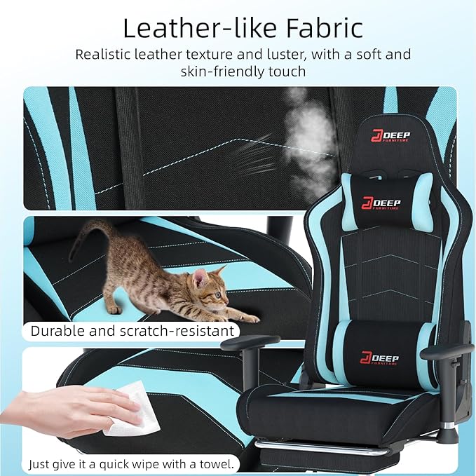 Fabric Gaming Chair Skin-Friendly and Breathable Manufactured by A Reputable Manufacturer Safe and Stable Specially Designed for Gaming.with Footrest Mg(1005-LightBlue)