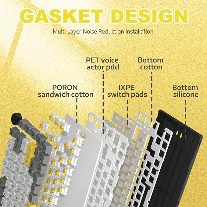 ATTACK SHARK Ajazz Hot Swappable Mechanical Keyboard 75% PercentTLK Custom Wired Keyboard Gaming with Rotary KnobRGB BacklitGasketNKROPBT Keycaps for Win/MacMoon Yellow Linear Switch