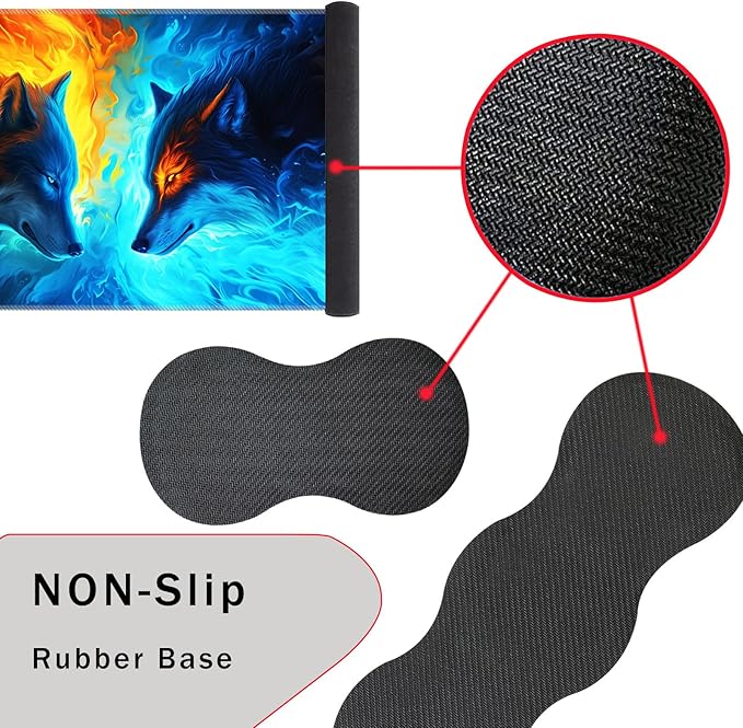 Keyboard Wrist Rest and Mouse Pad with Wrist Support Set Ergonomic CoasterMemory FoamEasy Typing Pain ReliefLarge XL Desk Mat 31.5x 11.8Ice Wolf and Fire Wolf