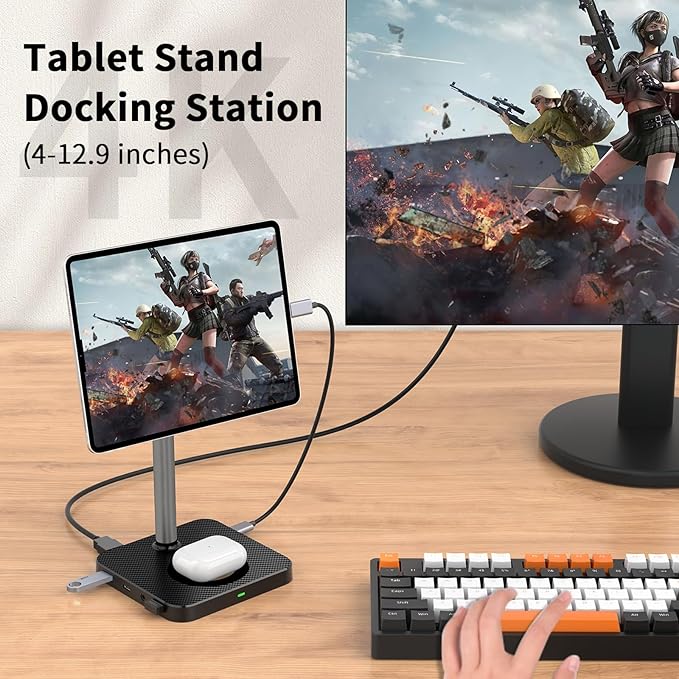 Laptop Docking Station 10-in-1 with Wireless Charger Phone Stand USB-C Hub for MacBook/Dell/HP Laptops(with USB-C Port 3.0 or higher) Cordless Charging Stand for iPhone 12/13/14/15/16 Series/AirPods