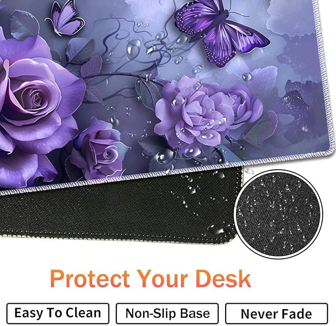 Extended Non-Slip Mouse Pad + Mouse Wrist Rest + Lace-Shaped Coaster Set Ergonomic Design Suitable for Desk and Home Gaming Table Mat Purple Rose
