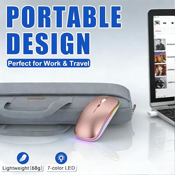 LED Bluetooth Mouse for Laptop/MacBook/iPad - Built-in Mouse Jiggler &amp 4-Mode (Bluetooth 5.2/3.0 &amp 2.4GHz USB-A/C) Rechargeable Silent Mouse Multi-Device Compatible with macOS/iOS/Windows/Andr