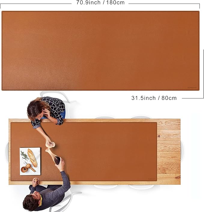 ZORESYN Conference Table Pads (70.87 x 31.5) - PU Leather Extended Large Mouse pad Office Desk Mat - Nonslip Base and Waterproof Desktop Writing Pad Mouse Mat (Light Brown)