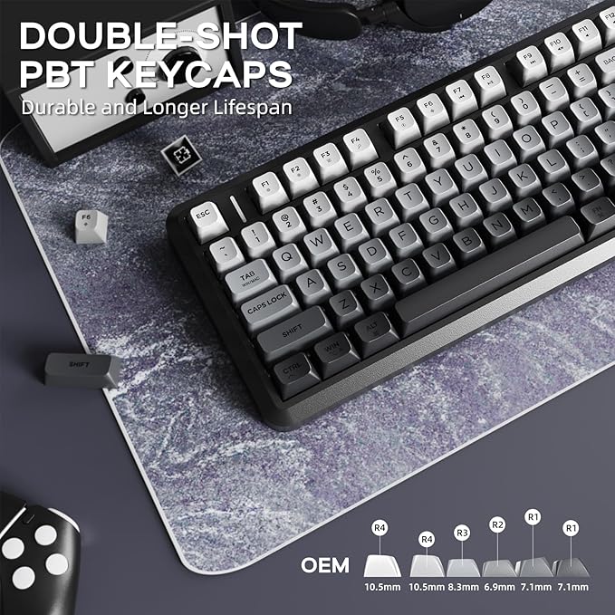 M75 Wireless Mechanical Feel Gaming Keyboard Bluetooth/2.4Ghz Membrane with Knob &amp OLED Display Rainbow Backlit Gradient PBT Keycaps 2000mAH Battery Anti-Ghosting-Moonnight