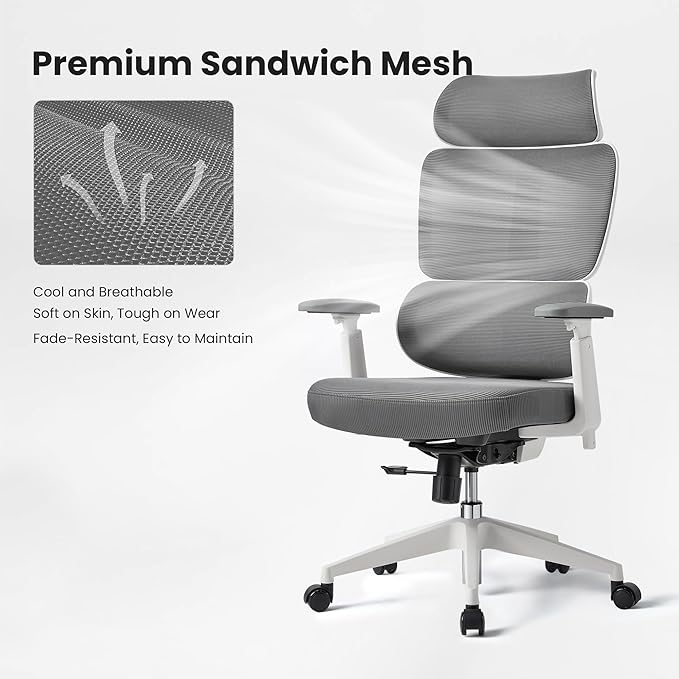 EUREKA ERGONOMIC Lena Mesh Office Chair Ergonomic Office Chair High Back Desk Chair with Oversized Headrest Home Office Desk Chairs for Home &amp Ofiice Work Chair Grey