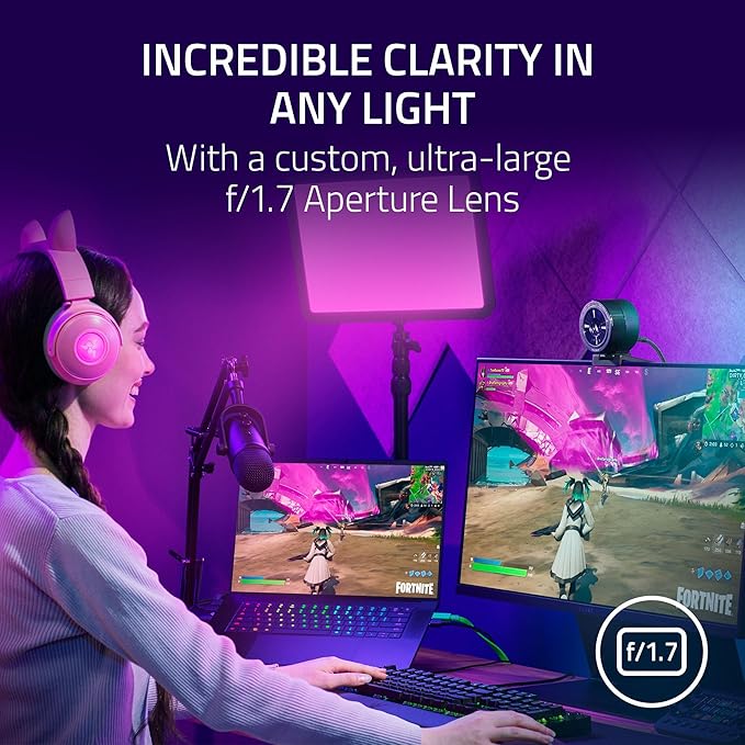 Razer Kiyo Pro Ultra 4K Webcam: Large Sensor - Auto Light Correction - Built-in Mic and Shutter - Pro Grade Content Creation Streaming Gaming Video Calls - Works with OBS Xsplit PC Zoom Teams