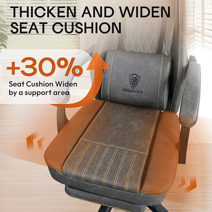 Dowinx Gaming Chair Breathable PU Leather Gamer Chair with Footrest Massage Lumbar Support Big and Tall Ergonomic Reclining Computer Chair with Pocket Spring Cushion for Adults Teens (Grey)