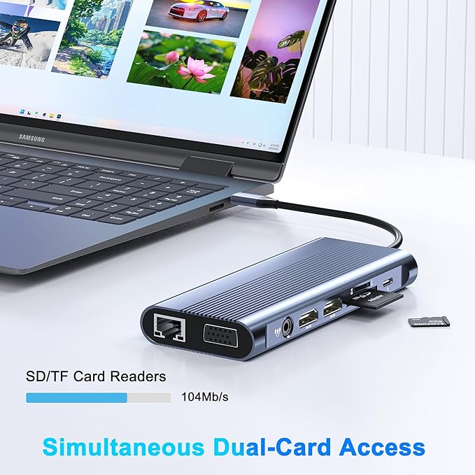 USB C Docking Station Dual Monitor for Dell/HP/Lenovo/Mac Laptop Dual HDMI Adapter for 2 Monitors 14 in 1 Laptop Docking Station Dual Monitor with 10Gbps USB/HDMI/VGA/PD/Ethernet/SD/TF/Audio/Mic