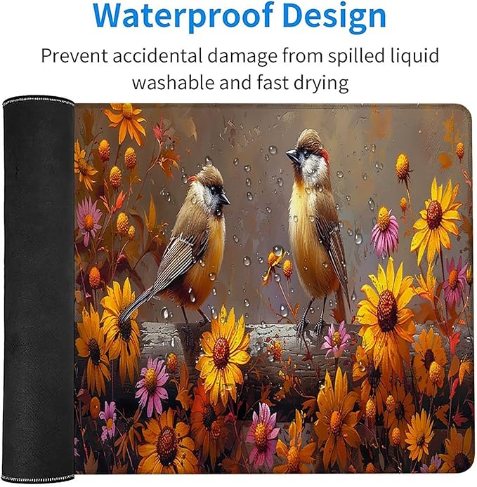 Yellow Mouse Pad Large 40x20 in Gaming Mousepad with Non-Slip Rubber Base Waterproof Smooth Surface Desk mat Extended Desk Mat with Stitched Edges Computer Accessories Gifts for Men Bird C-9510