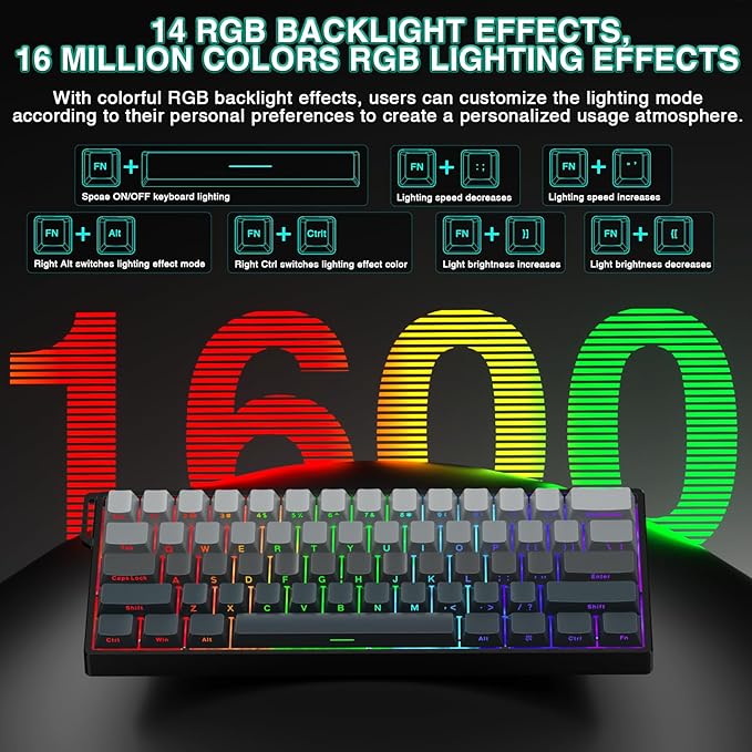 Aula WIN60 HE - 60% Mechanical Gaming Keyboard Wired Hall Effect Magnetic Switch Hot Swappable8000 Hz Polling Rate RGB Keyboard 60 Percent Compact Design for PC (Gradient Gray)