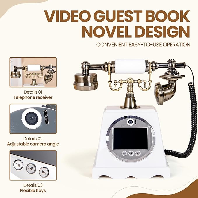 Video Guest Book Wedding Phone (Art Deco Retro White)