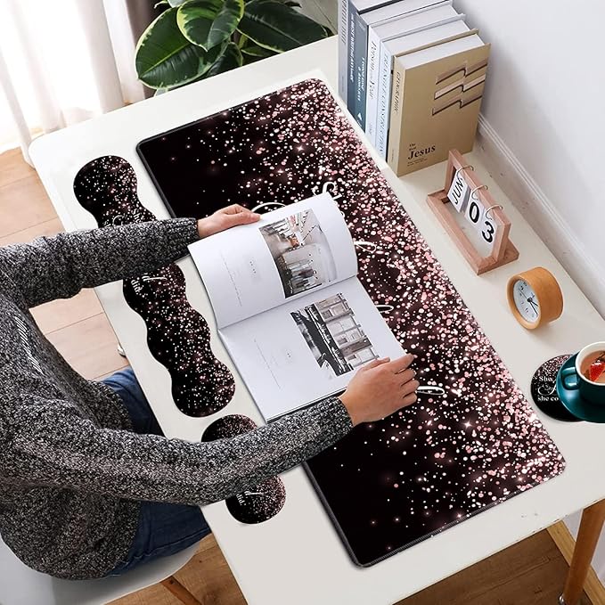 Large Gaming Mouse Pad Keyboard Wrist Rest + Mouse Wrist Pad + Coaster Combination Set Memory Sponge Non-Slip Base. Suitable for Office and Home She Believed She Could So She Did