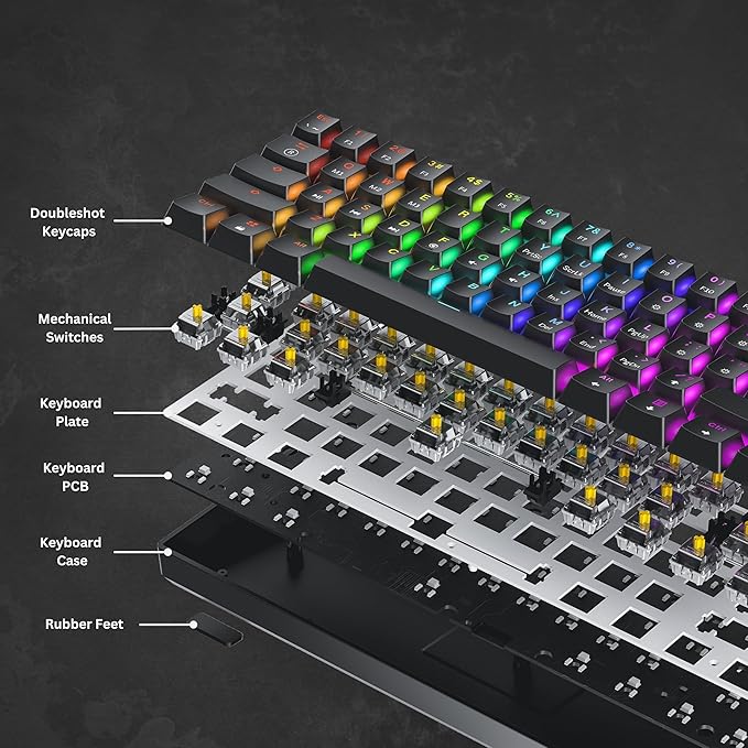 HK GAMING GK61 SE 60% | Mechanical Gaming Keyboard | 61 Keys Multi Color RGB LED Backlit for PC/Mac Gamer | US Layout (White Mechanical Black)