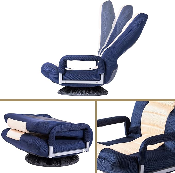 Swivel Video Rocker Gaming Chair Adjustable 7-Position Floor Chair Folding Sofa (Blue)