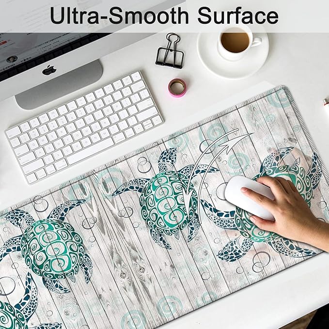 Large Gaming Mouse PadExtended Waterproof Desk Pad Protector (31.5 x 11.8)Ergonomics Memory Foam Mouse Wrist Rest Supportfor Home Office Laptop Easy TypingOcean Turtle Sea Turtle White Mouse Mat