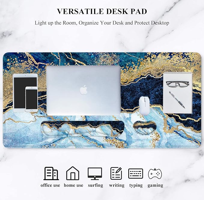 LATEEFAH Large Mouse Pad and Keyboard Wrist Rest Desk Pad for Keyboard and Mouse Extended Gaming Mouse Pad with Wrist Support Waterproof Non-Slip Desk Mouse Mat for Office Home